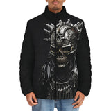 Down-Padded Puffer Jacket Fantasy Samurai Silver Skull