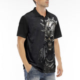 Men's Polo Shirt Fantasy Samurai Silver Skull