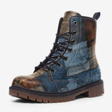 Leather Boots Blue and Brown Denim Patchwork