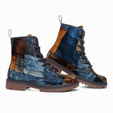 Leather Boots Blue and Brown Denim Patchwork