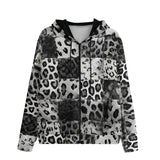 Men's Zip Up Hoodie Snow Leopard Patchwork