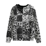 Men's Zip Up Hoodie Snow Leopard Patchwork