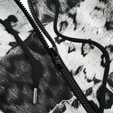 Men's Zip Up Hoodie Snow Leopard Patchwork