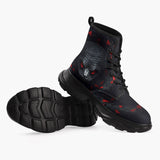 Casual Leather Chunky Boots Black and Red Snake