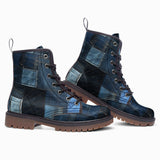 Leather Boots Blue Denim Patchwork