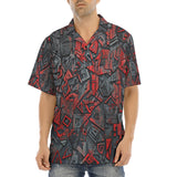 Hawaiian Shirt Red and Black Geometric Abstraction