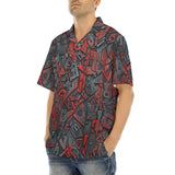 Hawaiian Shirt Red and Black Geometric Abstraction