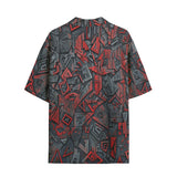 Hawaiian Shirt Red and Black Geometric Abstraction