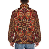 Down-Padded Puffer Jacket Golden and Red Arabesque Pattern