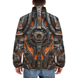 Down-Padded Puffer Jacket Mechanical Steampunk Pattern