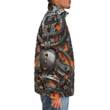 Down-Padded Puffer Jacket Mechanical Steampunk Pattern