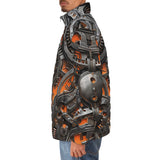 Down-Padded Puffer Jacket Mechanical Steampunk Pattern