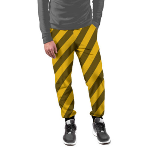 black pants with yellow stripe