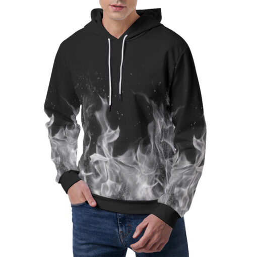 White Fire Print Men's Hoodie