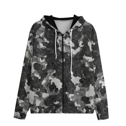 Gray Camouflage Men's Zip Up Hoodie