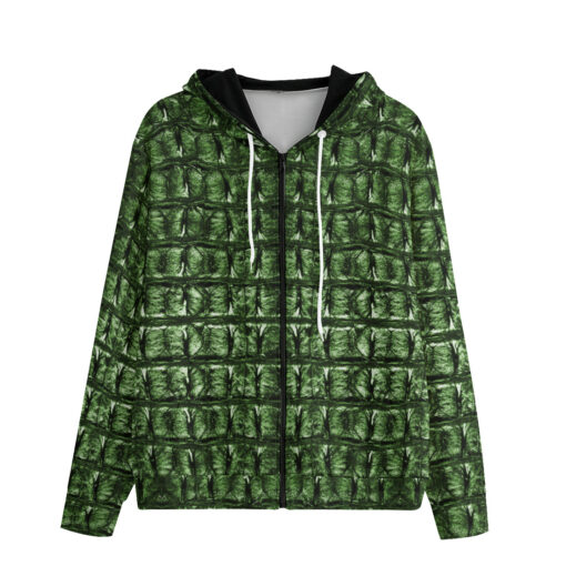 Green Alligator Print Men's Zip Up Hoodie