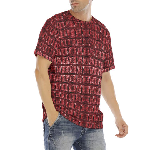 Red Alligator Texture Men's T-Shirt - Image 3