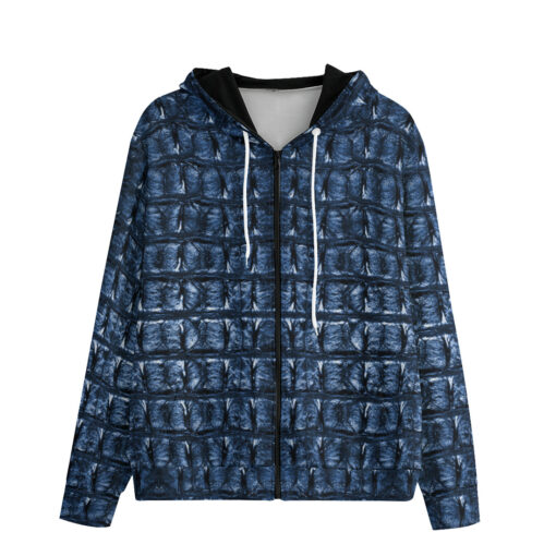 Blue Alligator Print Men's Zip Up Hoodie