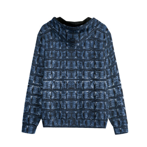 Blue Alligator Print Men's Zip Up Hoodie - Image 2