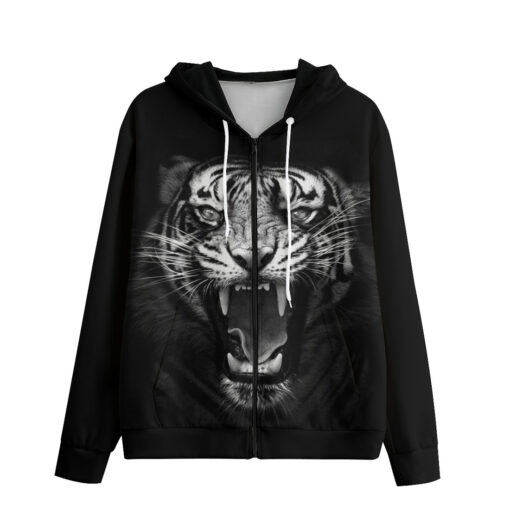 Tiger Roar Print Men's Zip Up Hoodie