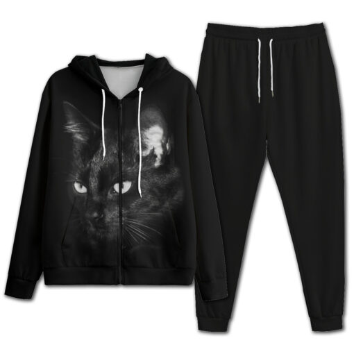 Black Cat Print Men's Tracksuit