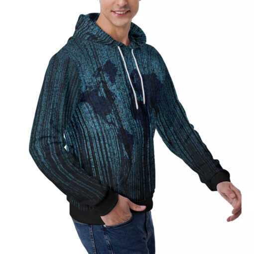 Digital World Map Men's Hoodie - Image 3