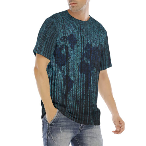 Digital World Map Men's T-Shirt - Image 3