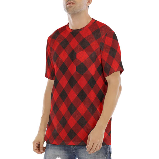 Red Checkered Men's T-Shirt - Image 2