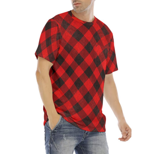 Red Checkered Men's T-Shirt - Image 3