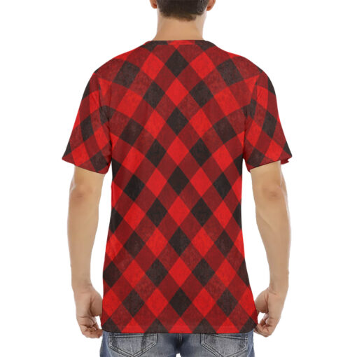 Red Checkered Men's T-Shirt - Image 4