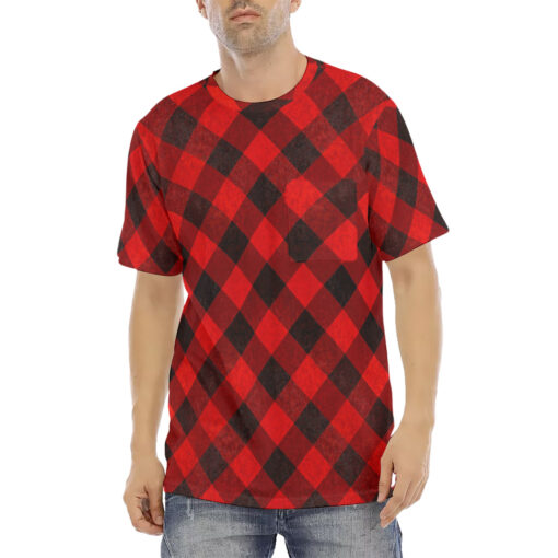 Red Checkered Men's T-Shirt