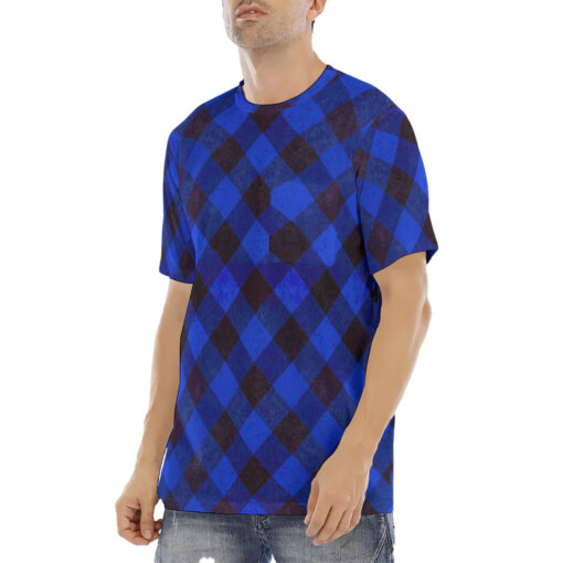 Blue Checkered Men's T-Shirt - Image 2