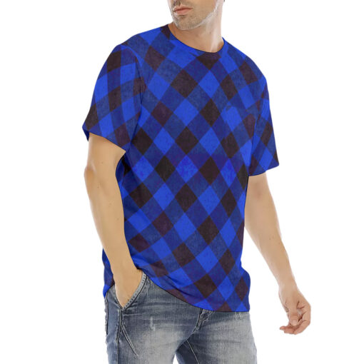 Blue Checkered Men's T-Shirt - Image 3