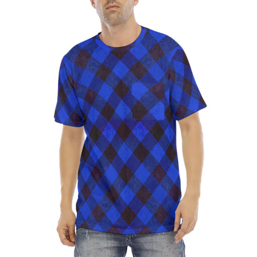 Blue Checkered Men's T-Shirt