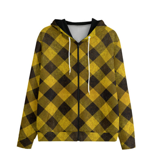 Yellow Checkered Men's Zip Up Hoodie