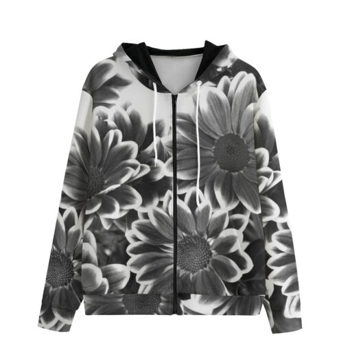 Black n White Flowers Men's Zip Up Hoodie