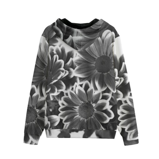 Black n White Flowers Men's Zip Up Hoodie - Image 2