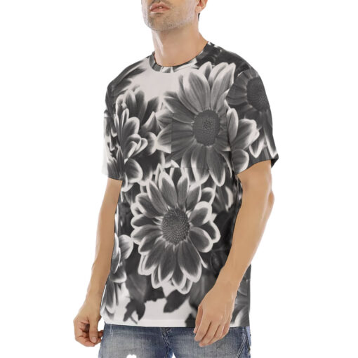 Black and White Flowers Men's T-Shirt - Image 2