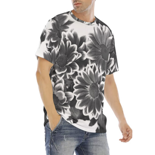 Black and White Flowers Men's T-Shirt - Image 3