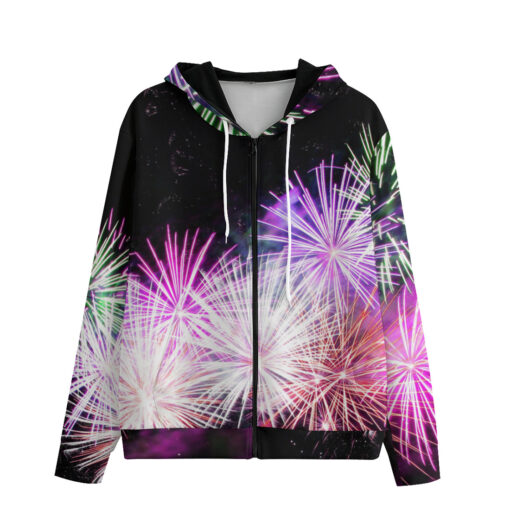 Firework Print Men's Zip Up Hoodie