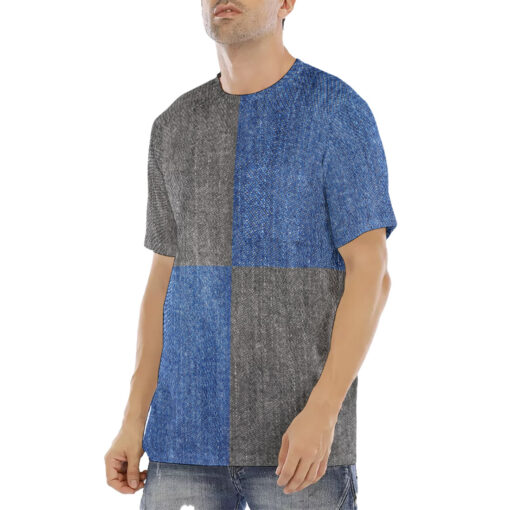 Denim Patchwork Men's T-Shirt - Image 2