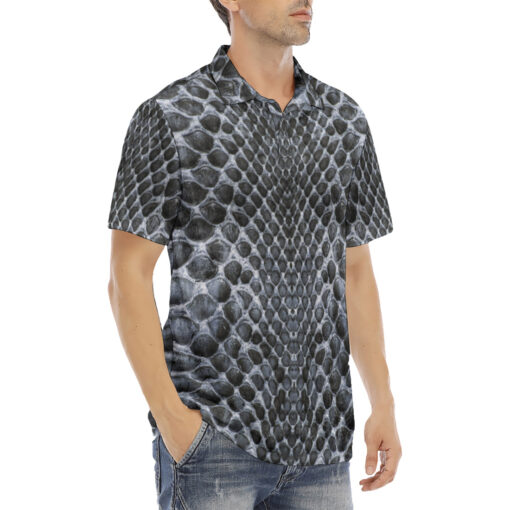 Gray Snake Texture Velvet Polo Shirt - Image 3