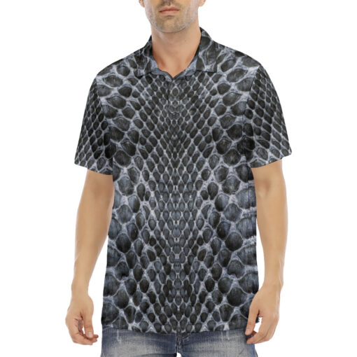 Gray Snake Texture Velvet Polo Shirt - Image 2