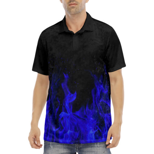 Blue Fire Velvet Polo Shirt - Image 2