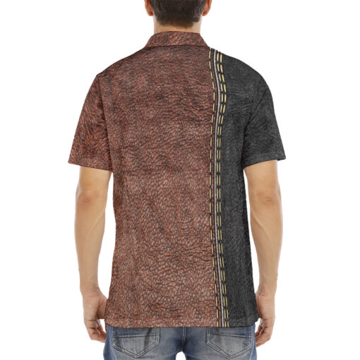 Stripes Leather Texture Velvet Polo Shirt - Image 4