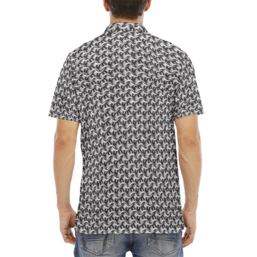 Chain Mail Armor Print Velvet Polo Shirt - Image 4