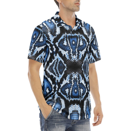 Blue Snake Velvet Polo Shirt - Image 2