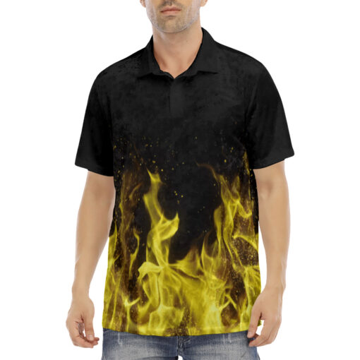 Yellow Fire Velvet Polo Shirt - Image 2