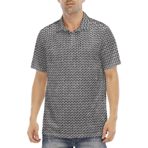 Chainmail Pattern Velvet Polo Shirt - Image 2