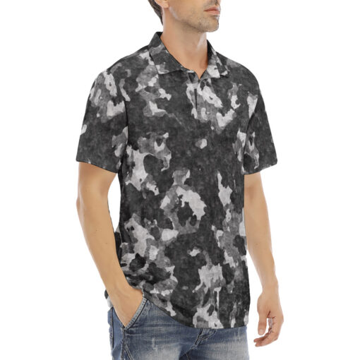 Gray Camouflage Velvet Polo Shirt - Image 3